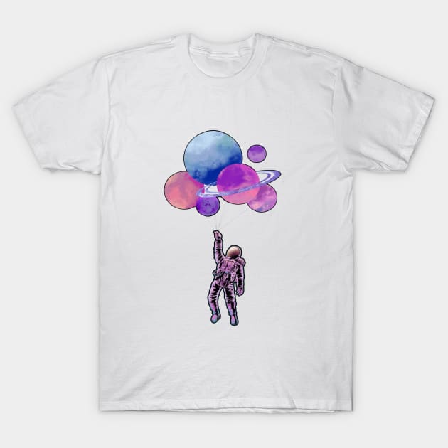 Astronaut Balloons T-Shirt by yagakubruh